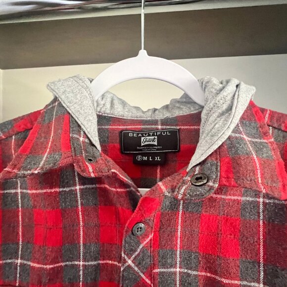 Beautiful Giant Plaid Button Up with Hood - Picture 4 of 5
